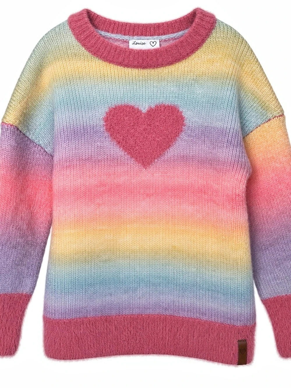 Deux par Deux Girls Rainbow Ombre Fuzzy Heart Sweater Size 4
